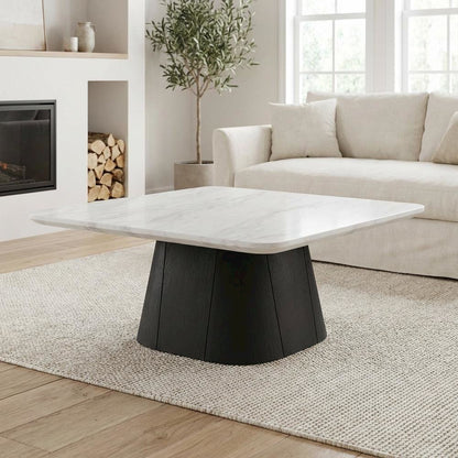 White and Black Modern Coffee Table with Durable Finish and Single Piece Design