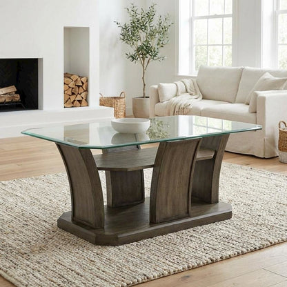 Rectangular Grey Coffee Table with Transitional Style and Durable Finish
