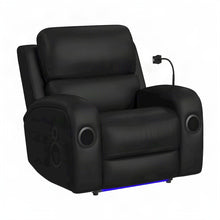 Top Grain Leather Power Glider Recliner with Wireless Charger, USB, Black