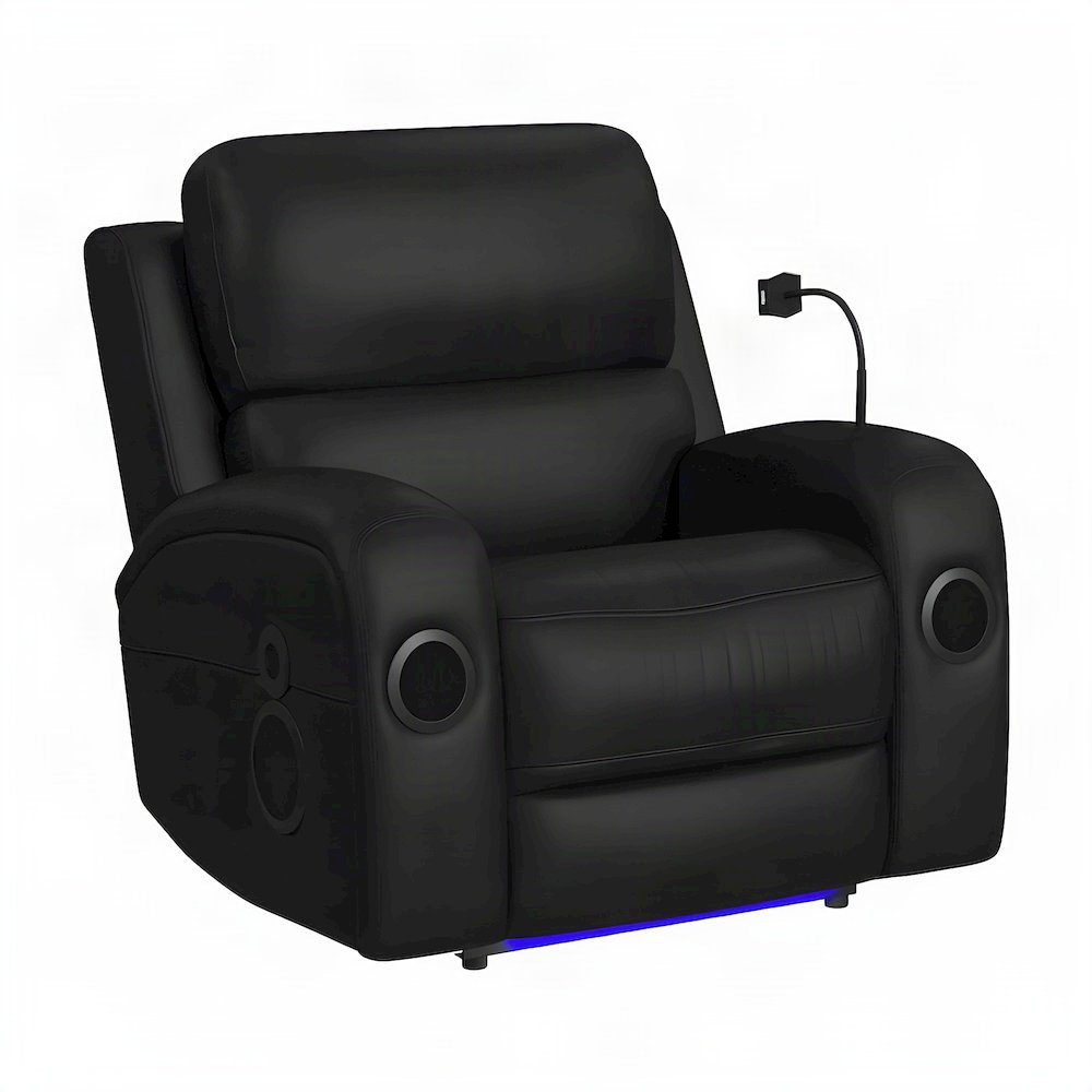 Top Grain Leather Power Glider Recliner with Wireless Charger, USB, Black