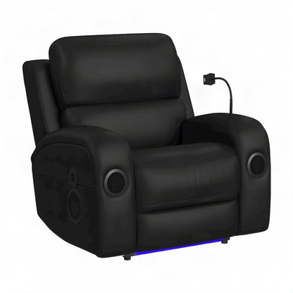 Top Grain Leather Power Glider Recliner with Wireless Charger, USB, Black