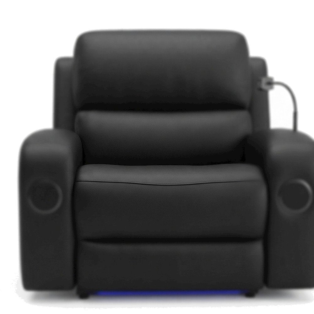 Top Grain Leather Power Glider Recliner with Wireless Charger, USB, Black