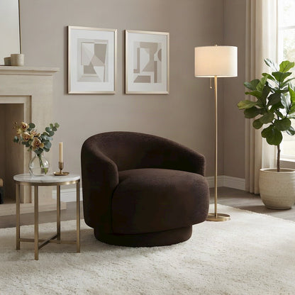 Fabric Swivel Accent Chair with Spring Seat and Foam Cushion, CHOCOLATE