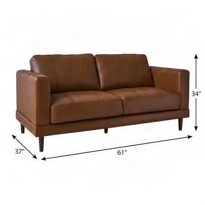 Leather Upholstered Transitional Loveseat Sofa, Small Love Seat, Tan