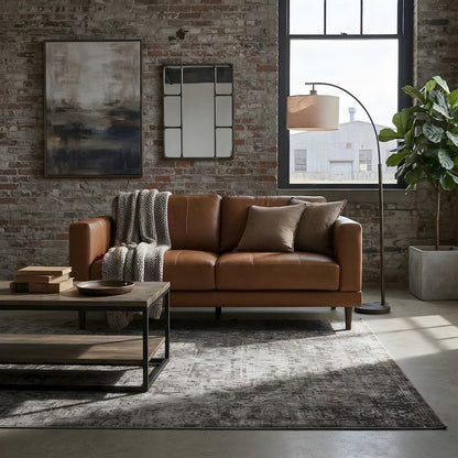 Leather Upholstered Transitional Loveseat Sofa, Small Love Seat, Tan