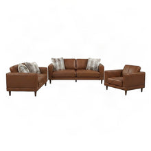 Transitional Leather Sofa and Loveseat Furniture 3 Piece Set, Tan
