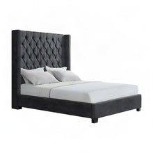 Polyester Upholstered Queen Platform Bed Frame with Headboard, Black