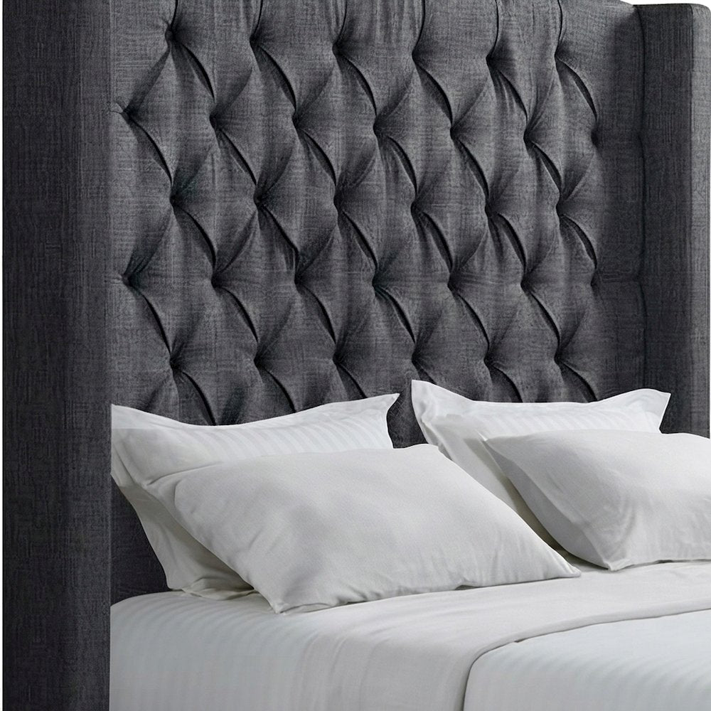 Polyester Upholstered Queen Platform Bed Frame with Headboard, Black