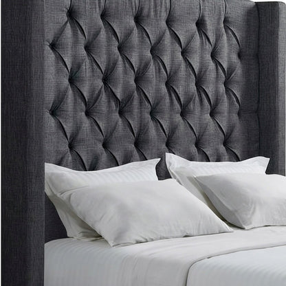 Polyester Upholstered Queen Platform Bed Frame with Headboard, Black