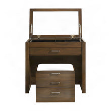 Solid Wood Makeup Vanity Table with Stool and Ball-Bearing Drawers, Walnut
