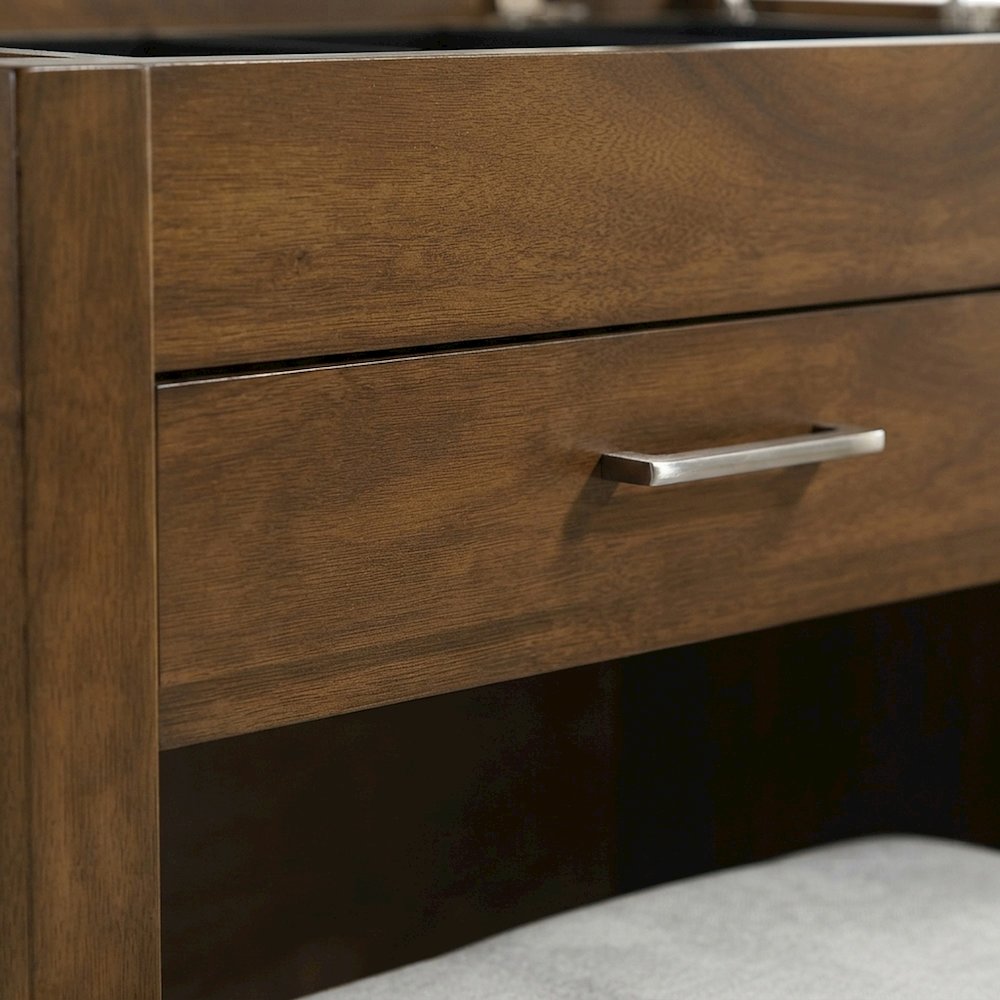 Solid Wood Makeup Vanity Table with Stool and Ball-Bearing Drawers, Walnut