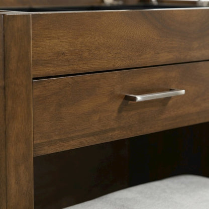 Solid Wood Makeup Vanity Table with Stool and Ball-Bearing Drawers, Walnut
