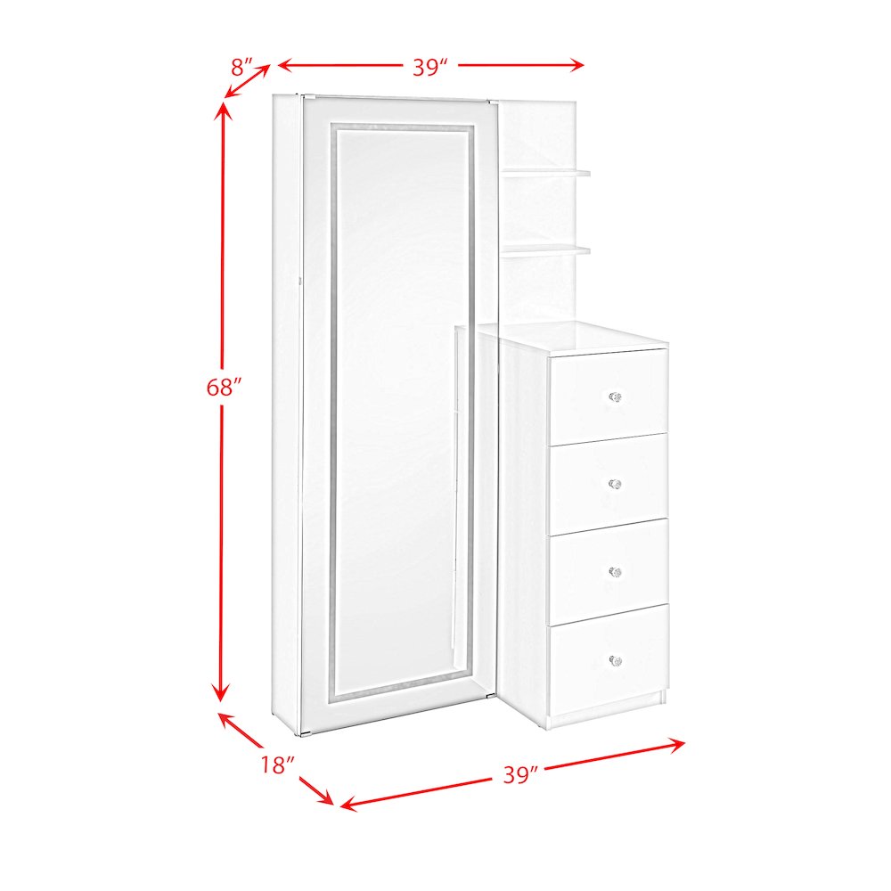 Alberta  Floor Mirror With Storage in White