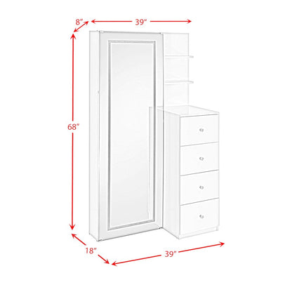 Alberta  Floor Mirror With Storage in White