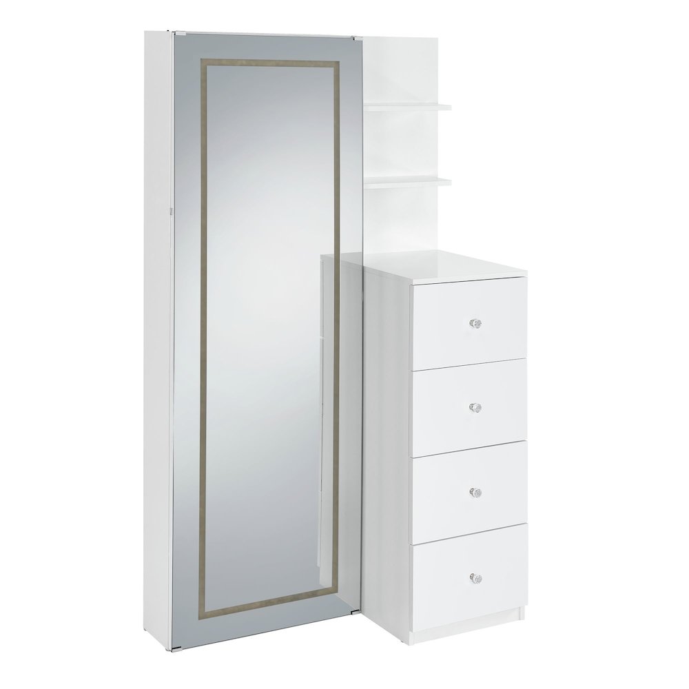 Alberta  Floor Mirror With Storage in White