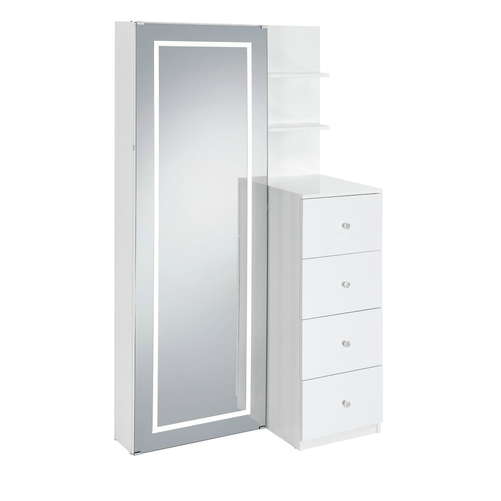 Alberta  Floor Mirror With Storage in White
