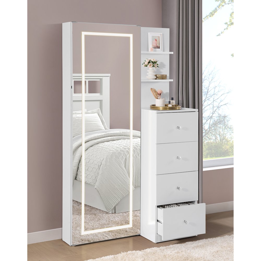 Alberta  Floor Mirror With Storage in White