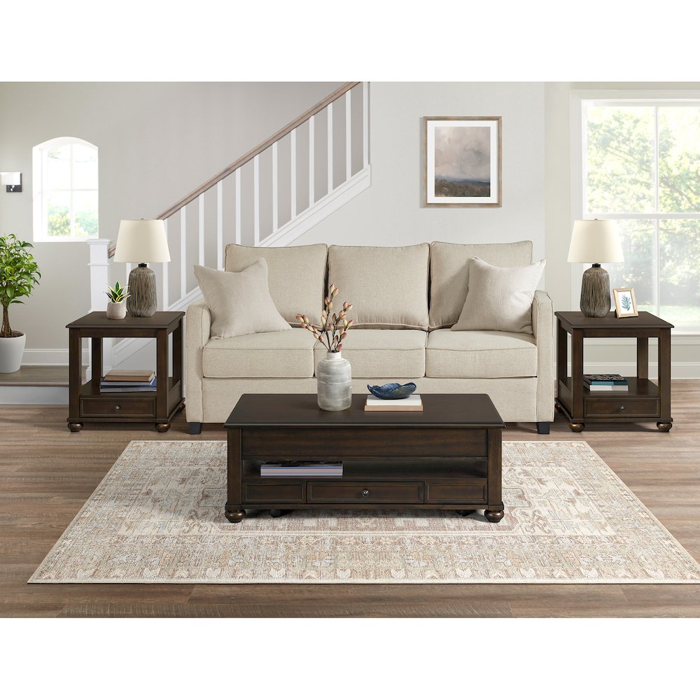 3PC Table Set in Cherry-Rectangular Lift-Top Coffee Table & Two End Table