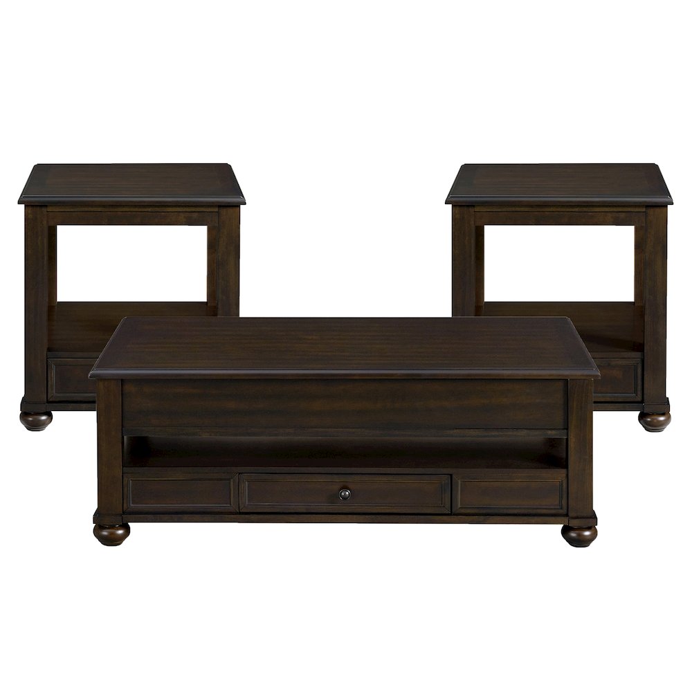 3PC Table Set in Cherry-Rectangular Lift-Top Coffee Table & Two End Table