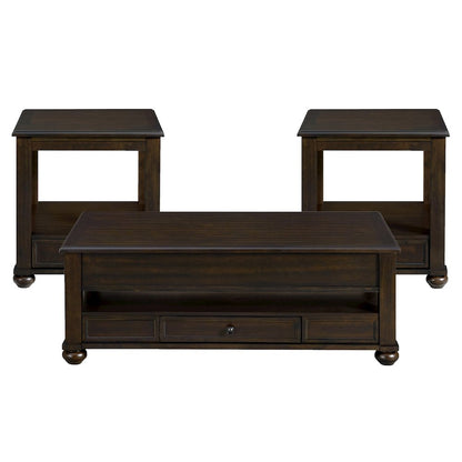 3PC Table Set in Cherry-Rectangular Lift-Top Coffee Table & Two End Table