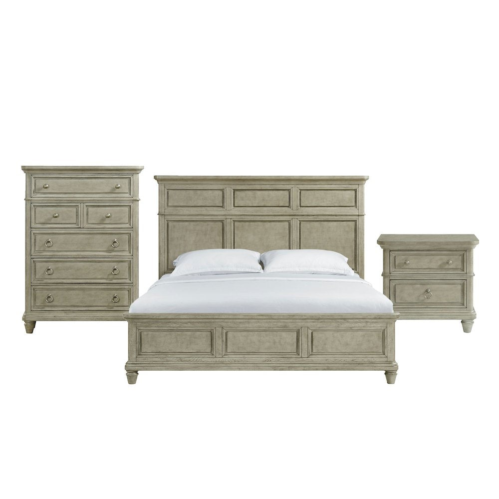 Emiko King Panel 3PC Bedroom Set in Light Grey