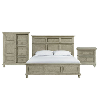 Emiko King Panel 3PC Bedroom Set with Door Chest in Light Grey