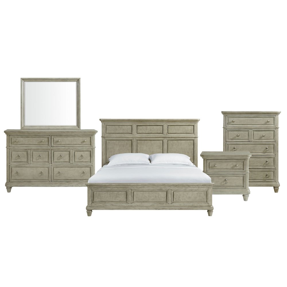 Emiko King Panel 5PC Bedroom Set in Light Grey