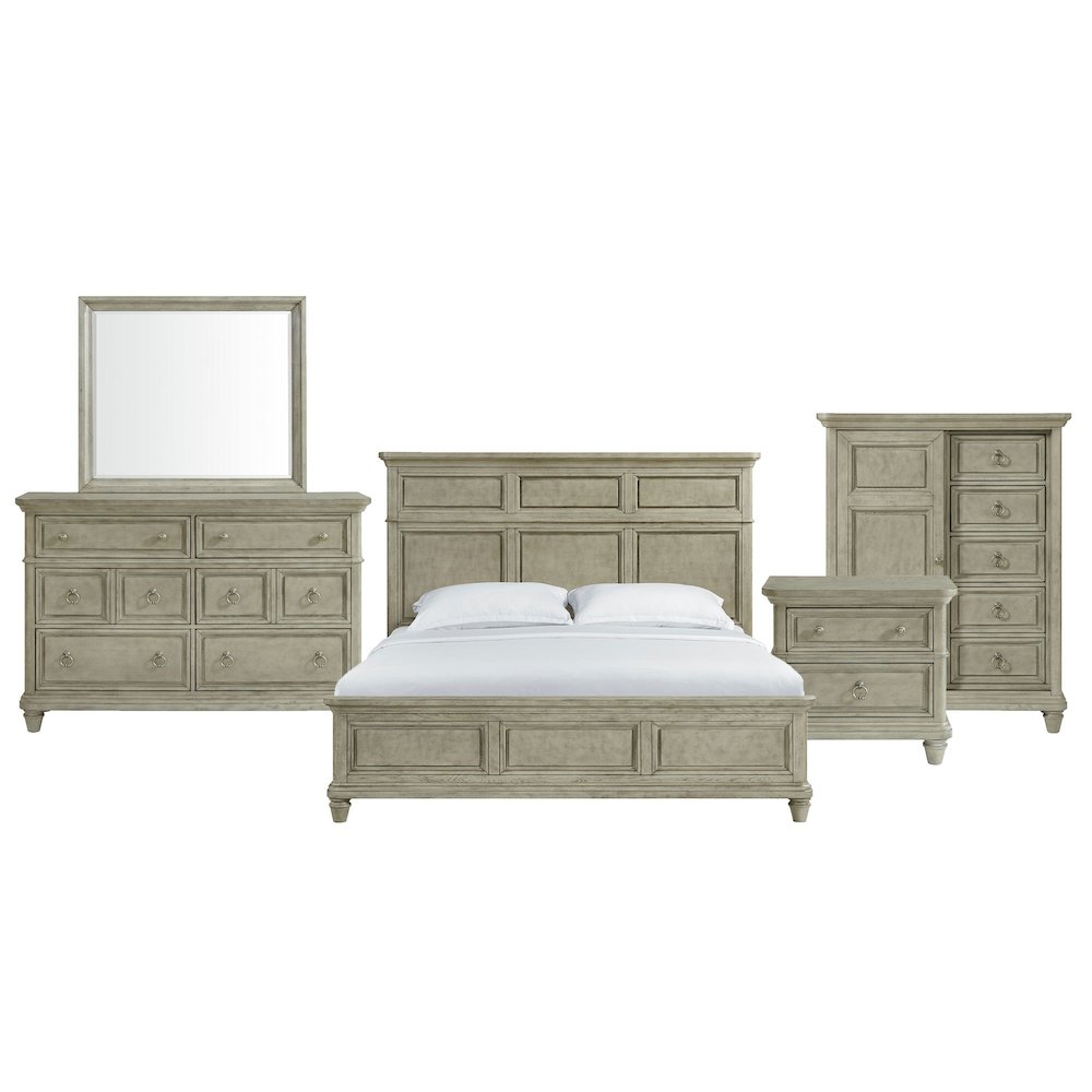 Emiko King Panel 5PC Bedroom Set with Door Chest in Light Grey