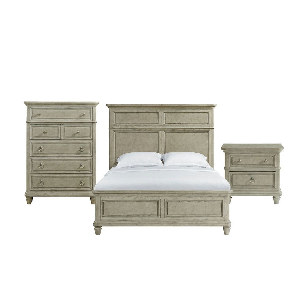Emiko Queen Panel 3PC Bedroom Set in Light Grey