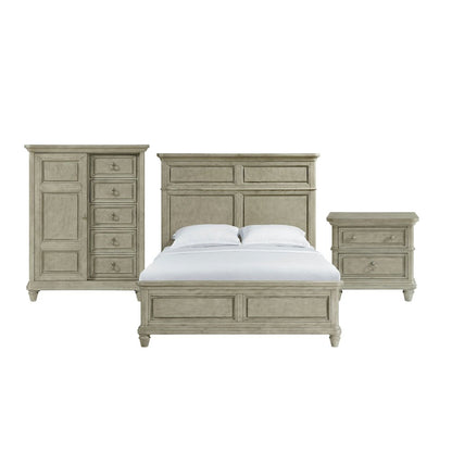 Emiko Queen Panel 3PC Bedroom Set with Door Chest in Light Grey
