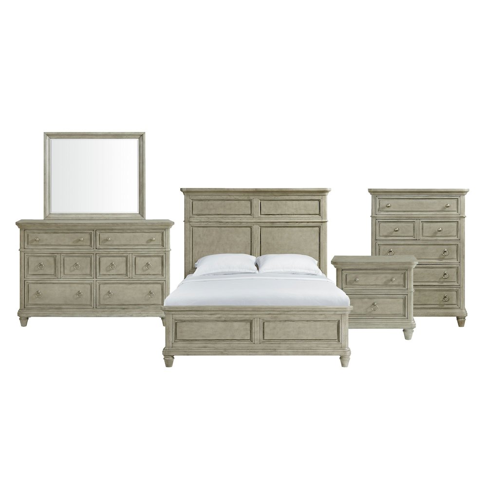 Emiko Queen Panel 5PC Bedroom Set in Light Grey