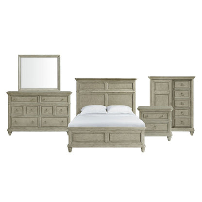 Emiko Queen Panel 5PC Bedroom Set with Door Chest in Light Grey