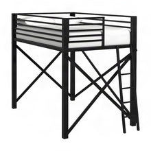 Full Loft Bed with Ladder, Industrial-Style Heavy Duty Frame for Kids, Black
