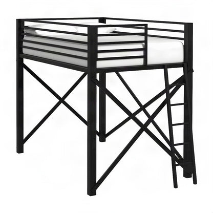 Full Loft Bed with Ladder, Industrial-Style Heavy Duty Frame for Kids, Black