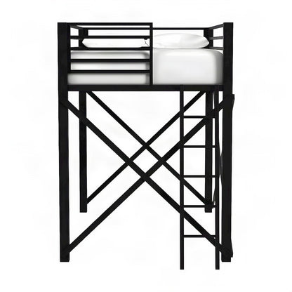 Full Loft Bed with Ladder, Industrial-Style Heavy Duty Frame for Kids, Black