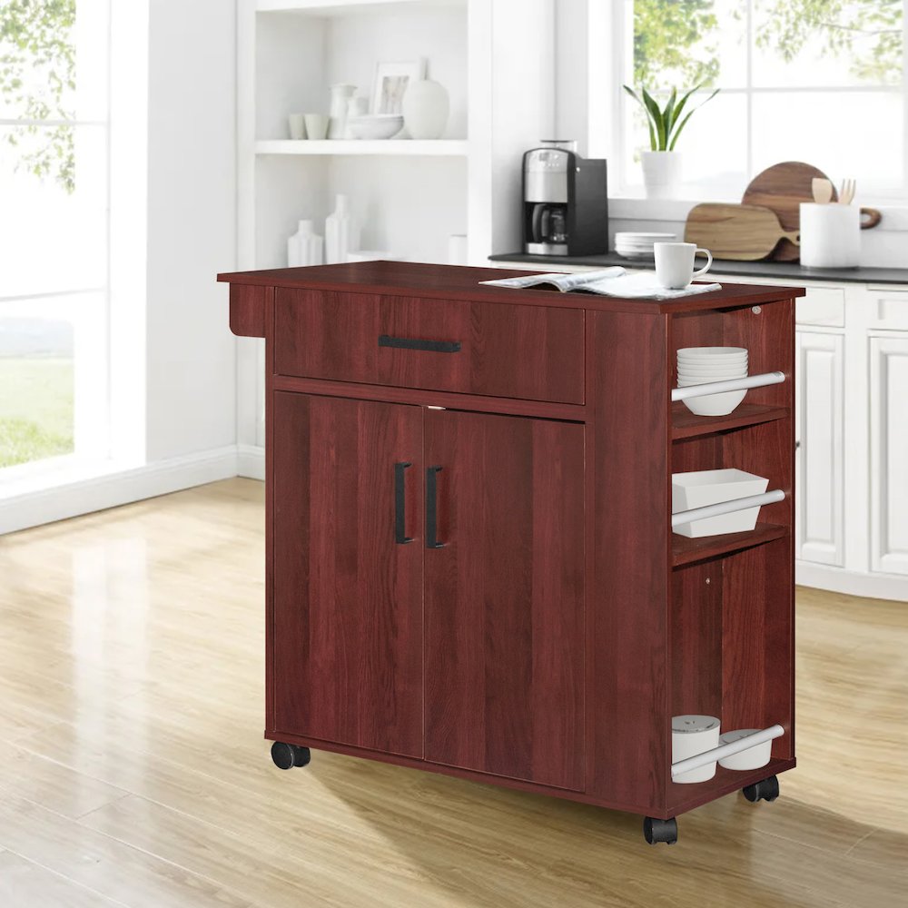 Better Home Products Shelby Rolling Kitchen Cart with Storage Cabinet - Mahogany