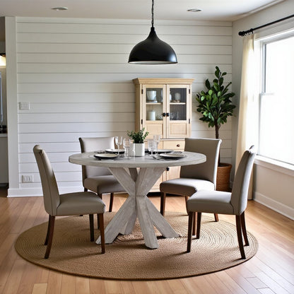 Gray Round Dining Table, 48 Inch Dining Table for Kitchen or Dining Room