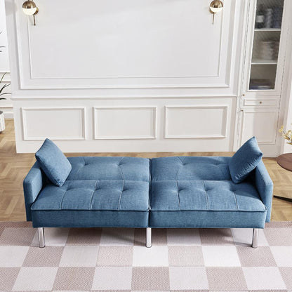 Tufted Futon Convertible Sofa Sleeper with Two Throw Pillows