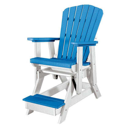 Balcony Glider Chair, Blue White, Elevated Seating, Heavy Duty Poly