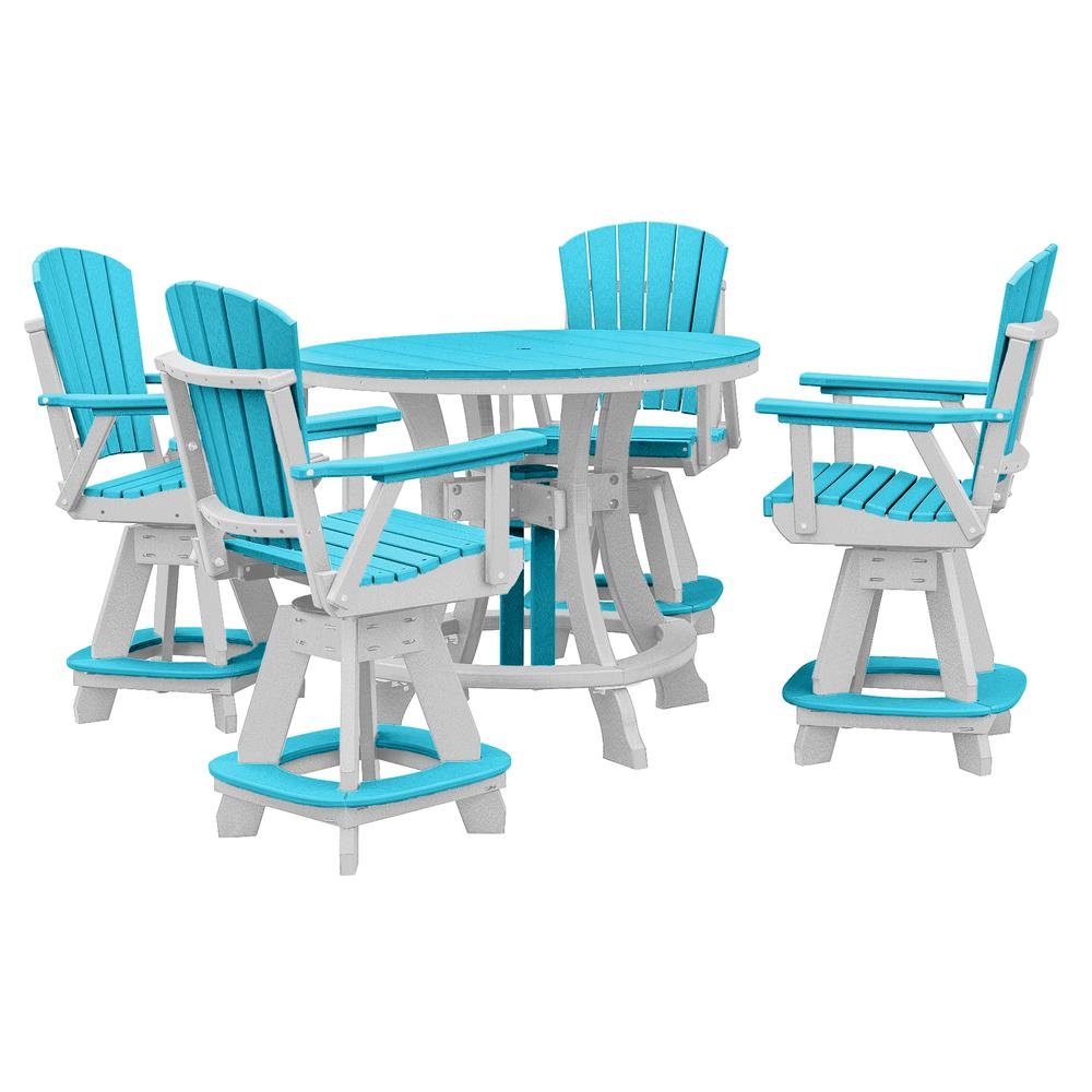 5-Pc Round Dining Set, Aruba Blue, Counter Height, Poly