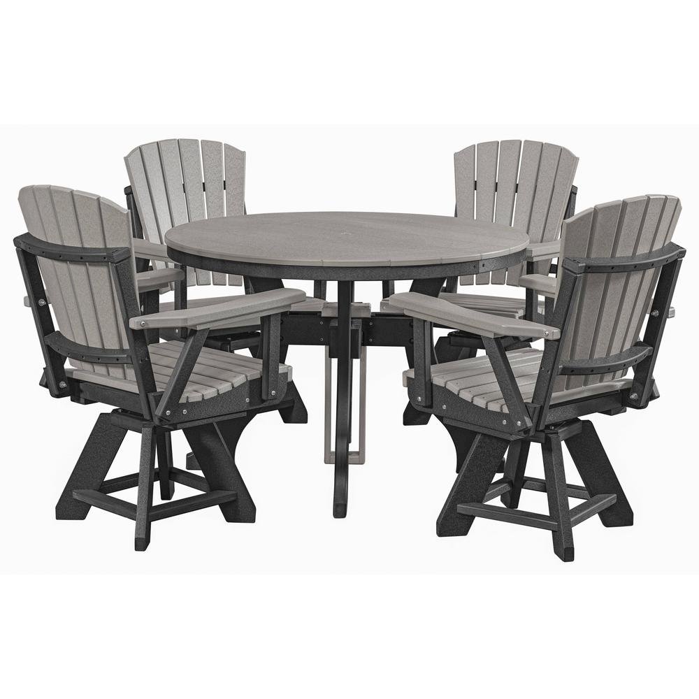 Round Dining Set, 5-Piece, All-Weather HDPE, Umbrella Hole, Gray