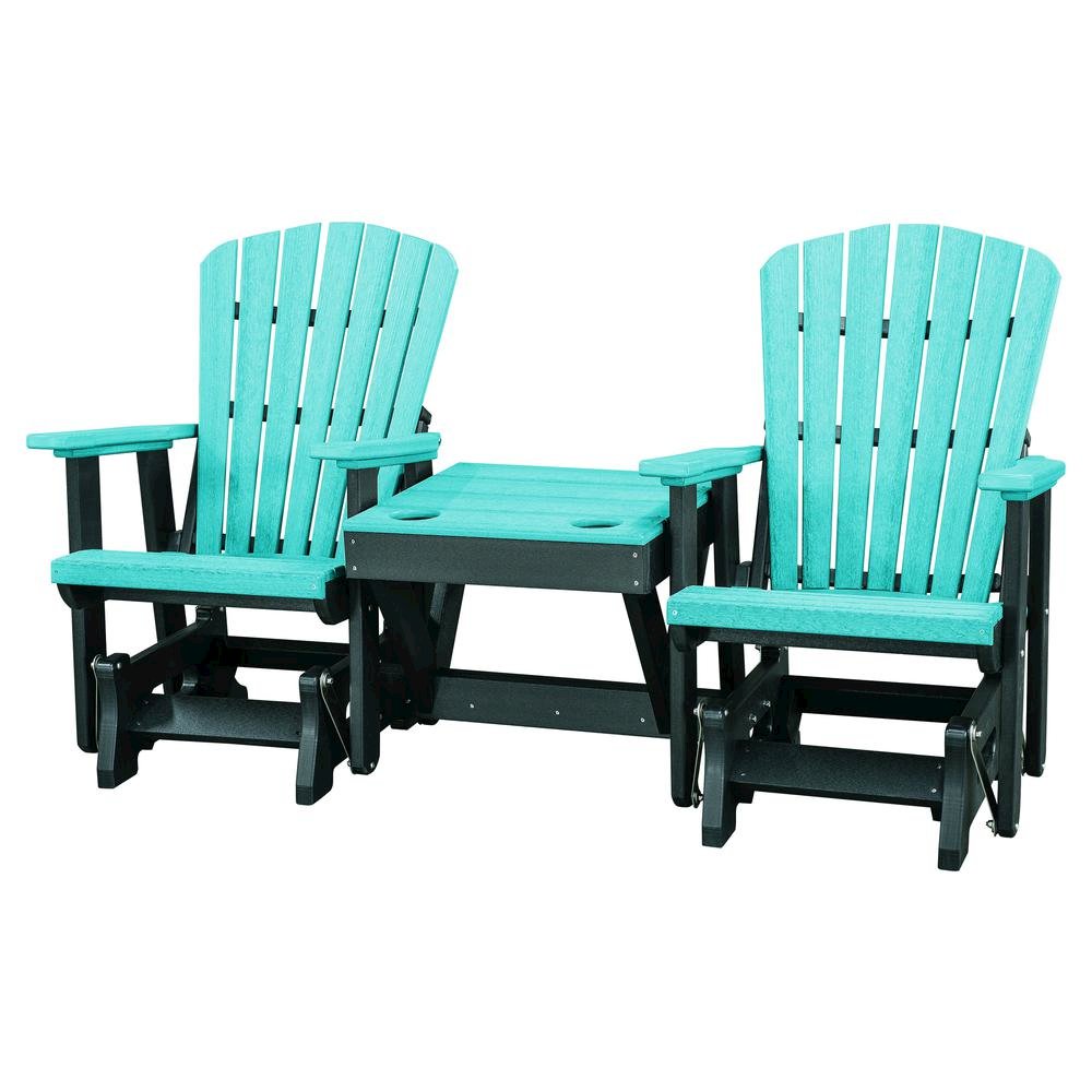 Double Glider Bench with Table, Aruba Blue, Heavy Duty Poly