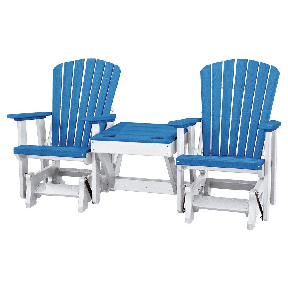 Double Glider Bench with Table, Blue, Heavy Duty Poly