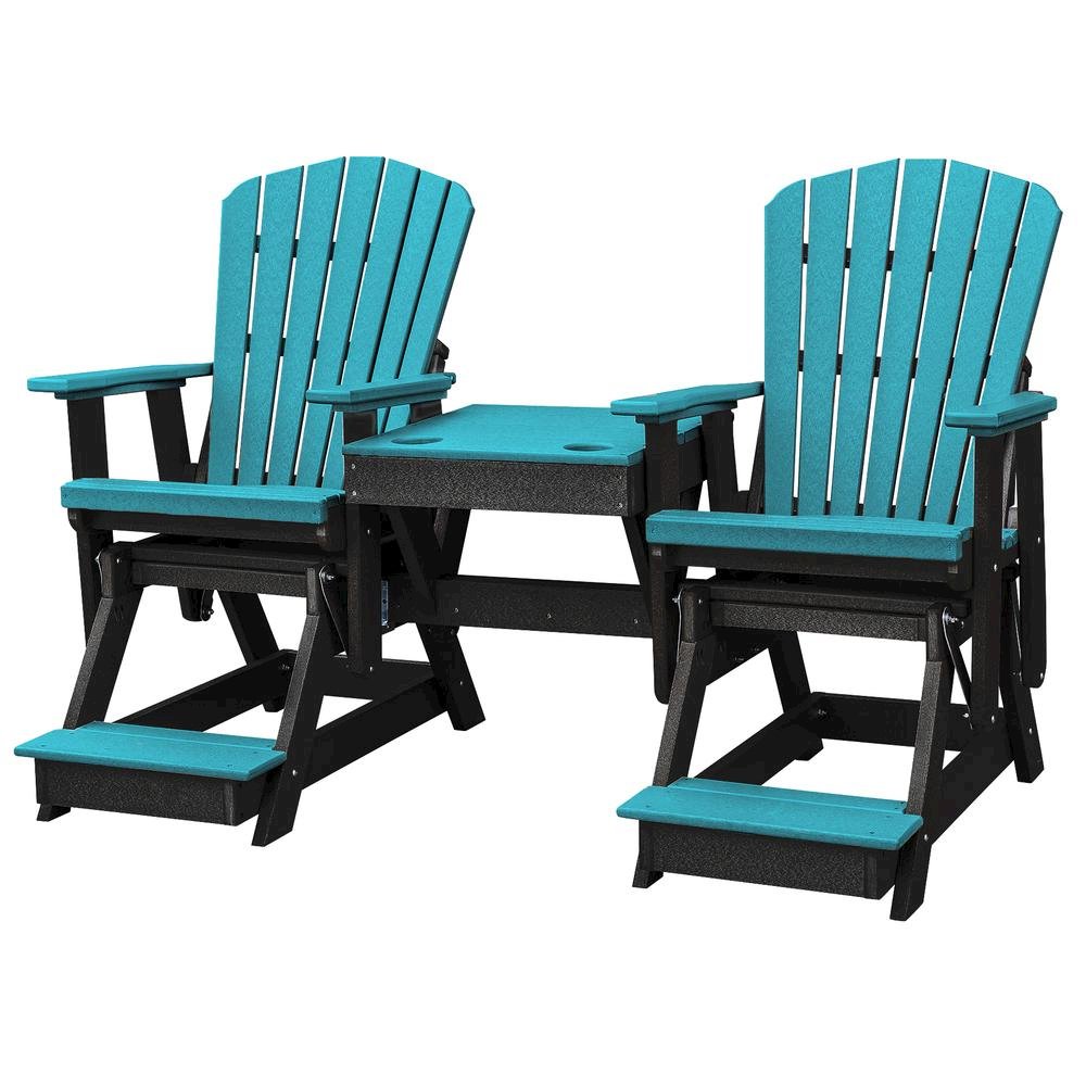 Double Balcony Height Glider, Elevated 2-Seater, Center Table, HDPE, Blue