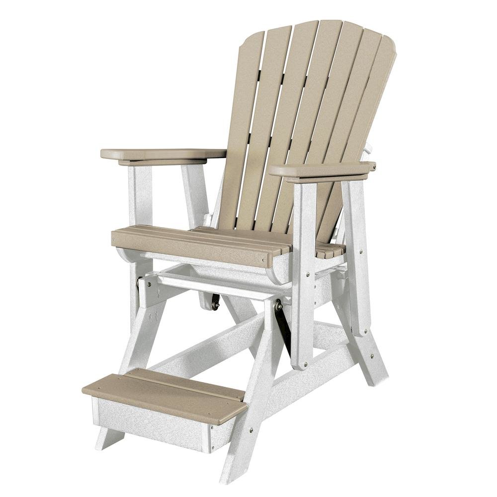 Fan Back Balcony Glider, Single Chair, Elevated Seating, All-Weather HDPE, Brown