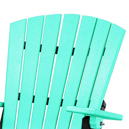 Fan Back Folding Adirondack Chair, Aruba Blue Black, Heavy Duty, Recycled Poly
