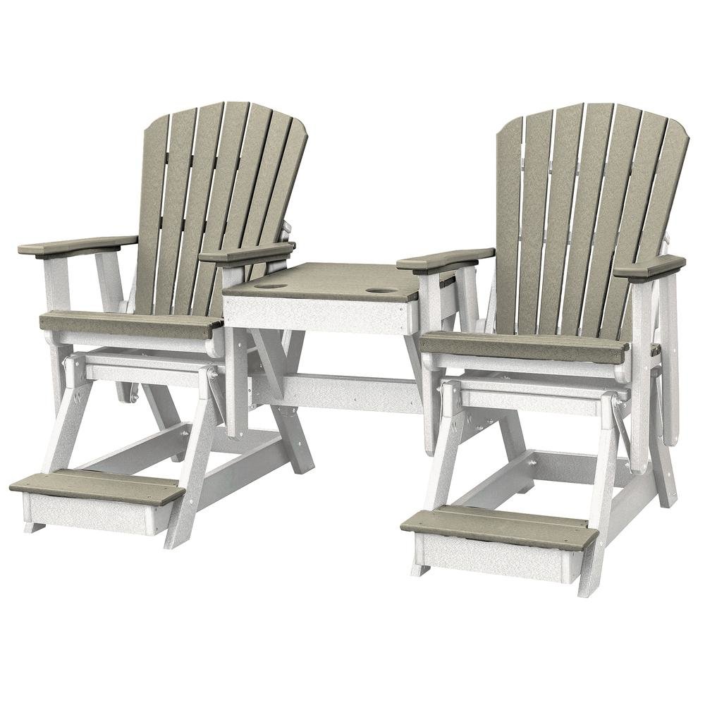 Double Balcony Glider, 2-Seater, Center Table, All-Weather HDPE, Brown