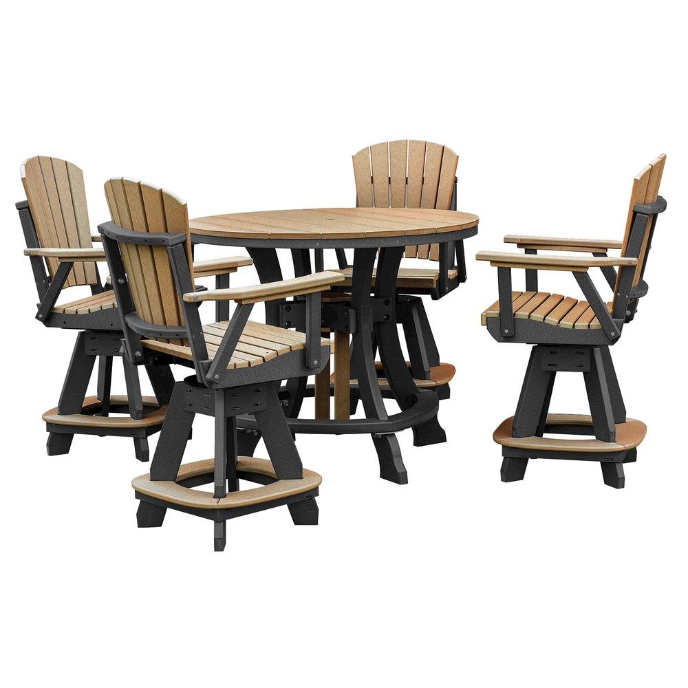 Round Counter Height Dining Set, 5-Piece, All-Weather Outdoor Furniture, Brown
