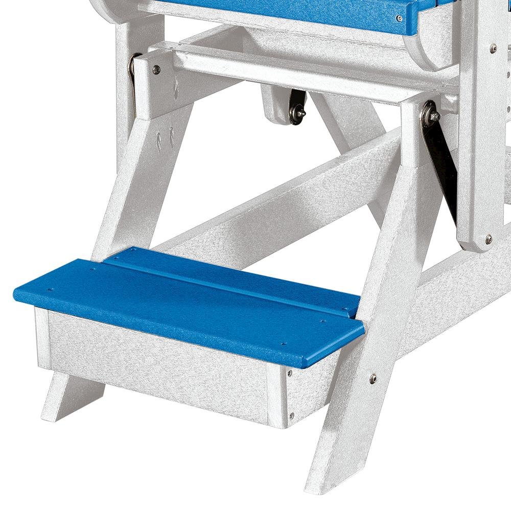 Balcony Glider Chair, Blue White, Elevated Seating, Heavy Duty Poly