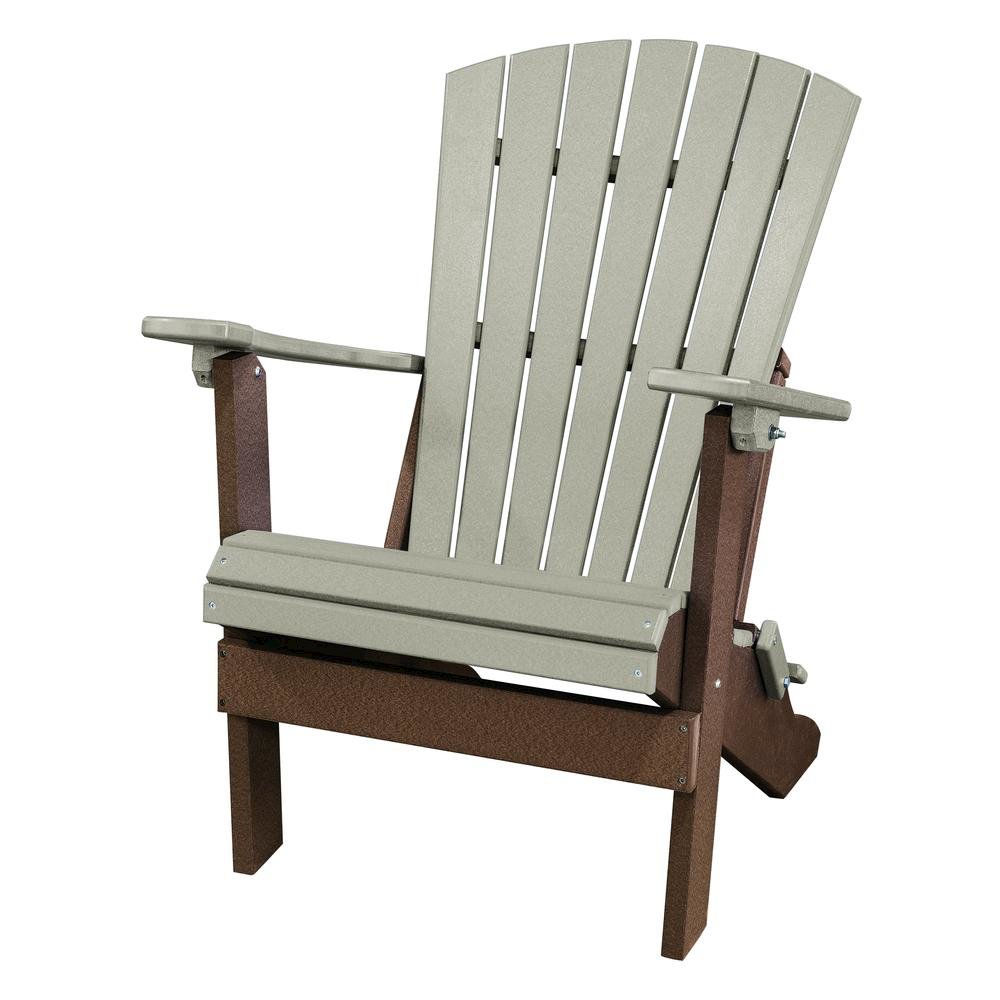 Fan Back Folding Adirondack Chair, Weatherwood Brown, Heavy Duty, Patio Seating
